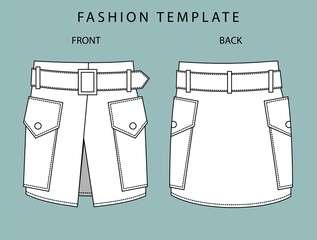 skirt front and back view. fashion flat sketch template