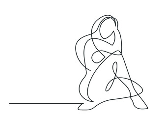 Continuous line drawing of beaytiful sitting woman. Naked body Art. Vector Illustration