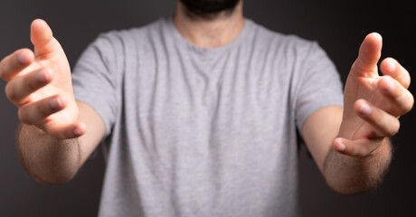 man showing his empty hand.