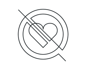 Continuous line drawing of crossed heart sign. Vector illustration.