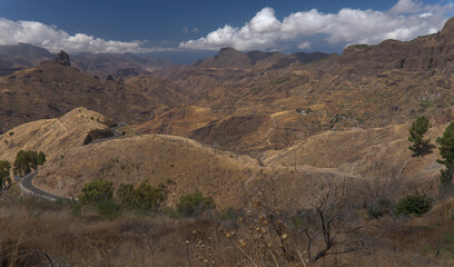 Gran Canaria, landscape of the central part of the island, Las Cumbres, ie The Summits, 
Caldera de Tejeda in geographical center of the island, as seen from Cruz de Tejeda pass
