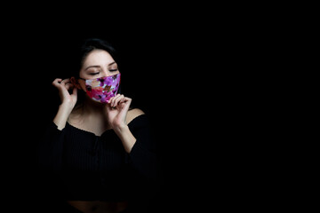 cute girl with flower masks posing