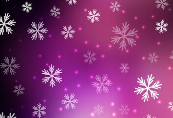 Dark Purple, Pink vector background with xmas snowflakes, stars.