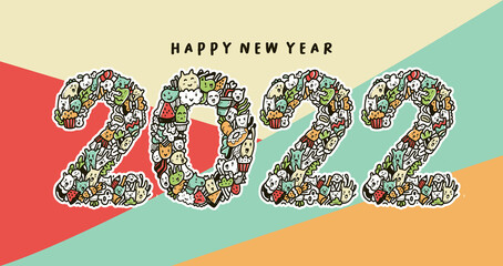 Happy new year 2022 doodle background