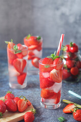 Fresh strawberry drink with ice