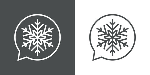Logotipo silueta de copo de nieve en burbuja de habla en fondo gris y fondo blanco
