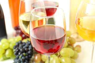 Concept of tasting different wine, close up and selective focus
