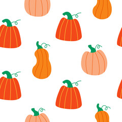 Cute orange pumpkins seamless vector pattern. Cozy autumn ornament on a white background