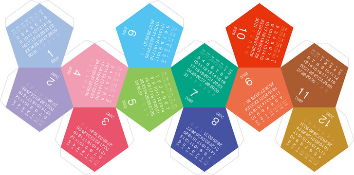 正十二面体の卓上カレンダー　ペーパークラフト展開図