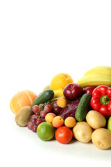 Different vegetables and fruits isolated on white background