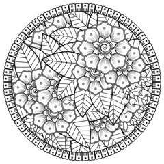 mehndi flower decorative ornament in ethnic oriental style, doodle ornament, outline hand draw.