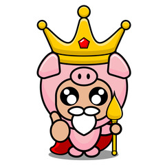 vector illustration of cartoon character mascot costume animal cute pig king
