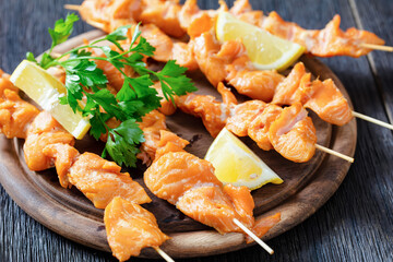 juicy grilled salmon kebabs with lemon and parsley
