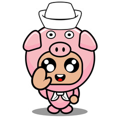 vector cartoon character cute animal pig sailor mascot costume with waving hand