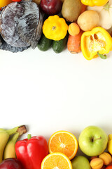 Set of different vegetables and fruits on white background