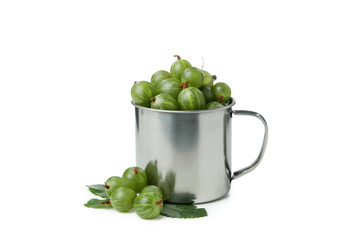 Cup of ripe gooseberry isolated on white background