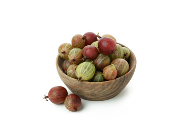 Bowl of ripe gooseberry isolated on white background