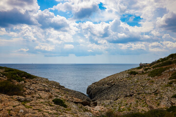 Fototapeta na wymiar Beautiful landscape with a sea shore on the island of Palma De Mallorca.