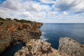 Fototapeta na wymiar Beautiful landscape with a sea shore on the island of Palma De Mallorca.