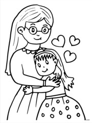 I LOVE MOM COLORING PAGE,MOTHER DAY COLORING PAGE,CARTOON VECTOR DESIGN,