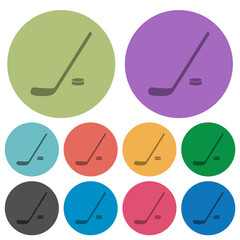 Hockey stick and puck color darker flat icons