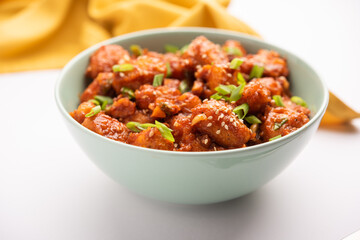 Chilli water chestnut, crispy Indo chinese starter or snacks made using singada