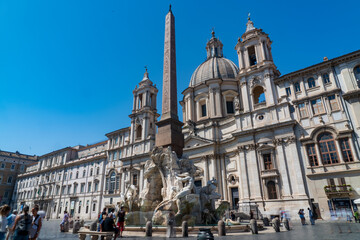 Fototapeta na wymiar Piazza Navona, huge square in Rome, amazing monuments