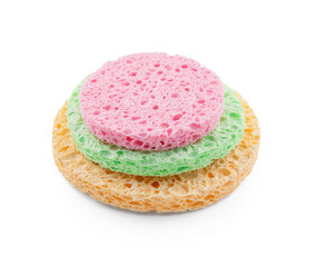 Colorful sponges for makeup cleaning on white background