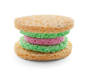 Colorful sponges for makeup cleaning on white background
