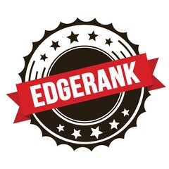 EDGERANK text on red brown ribbon stamp.