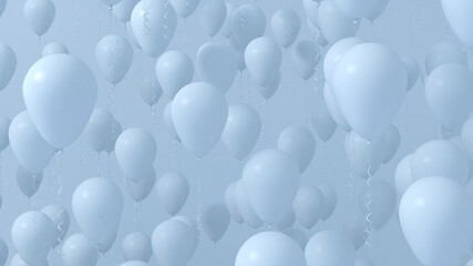 Blue balloons floating. Celebration party background. 3d illustration