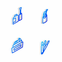 Set Isometric line Nail manicure, Bottle of nail polish, and False nails icon. Vector