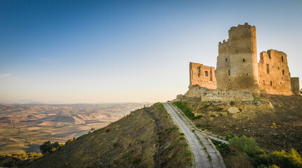 Fantastic View of Mazzarino Medieval Castle at Sunrise, Caltanissetta, Sicily, Italy, Europe