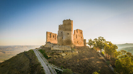 Fantastic View of Mazzarino Medieval Castle at Sunrise, Caltanissetta, Sicily, Italy, Europe