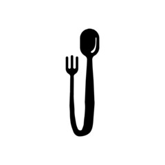 Initial letter U food logo design concept transition from fork to spoon. Vector graphic hand-drawn symbol template for cafe, restaurant, cooking business. Isolated rough sketch eps illustration