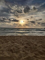 Sea beach at sunset background 