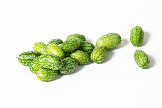 Melothria Scabra, Mexican Sour Cucumber Gherkin Isolated On White Background