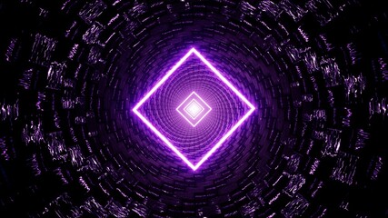 Glowing Diamond Shape Purple Light in the Glossy Spiral Stone Brick Tunnel 3D Rendering