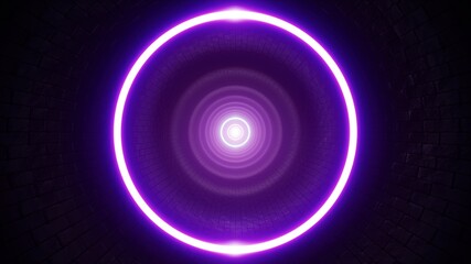 Glowing Purple Colored Circle Light in the Tunnel 3D Rendering