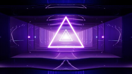 Purple Triangle Light in the Metal Grill Tunnel 3D Rendering