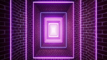 Multiple Rectangle Neon VJ Light in the Red Brick Tunnel 3D Rendering