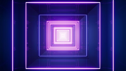 Square Neon Light Room 3D Rendering