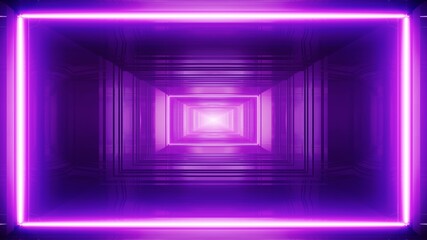 Glowing Rectangular Neon Light in the Purple Tunnel 3D Rendering