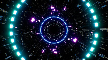 Neon Color Circular Dash Line in the Technology Tunnel