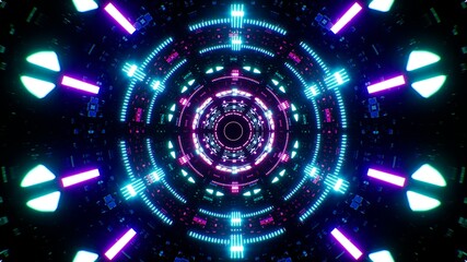 Multiple Shape Neon Lights in the Future Technology Tunnel Background