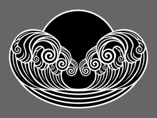 monochrome abstract vintage waves and sun