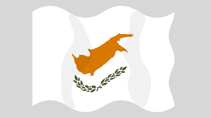 Detailed flat vector illustration of a flying flag of Cyprus on a light background. Correct aspect ratio.