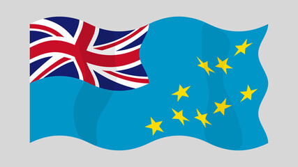 Detailed flat vector illustration of a flying flag of Tuvalu on a light background. Correct aspect ratio.