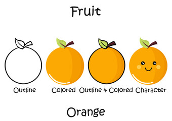 a collection of illustrations of citrus fruits with outline, colored, outline and colored designs and characters
