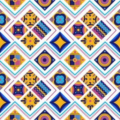 Seamless pattern of tribal background. Square tribal ornaments pattern. Abstract rectangle ornaments. Decorative colorful patterns Tribal ethnic motifs for wallpaper.